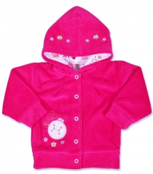 Kabátek kojenecký samet kapuce - BERUŠKA tmavě růžový