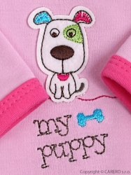 Košilka kojenecká bavlna - MY PUPPY růžová - detail výšivky
