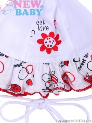 Čepice kojenecká bavlna - KLOBOUČEK BERUŠKA bílá s červenou - detail obrázku
