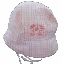 Čepice plátno klobouček - PEJSEK kostičky růžové 