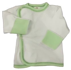 Košilka kojenecká bavlna - S RUKAVIČKOU bílá se zelenou - vel.50