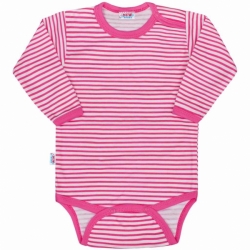 Body kojenecké dlouhý rukáv - PROUŽKY růžové na bílém