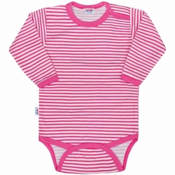 Body kojenecké dlouhý rukáv - PROUŽKY růžové na bílém