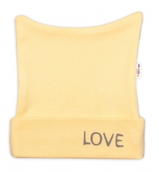 Čepička kojenecká nasazovací bavlna - LOVE žlutá 
