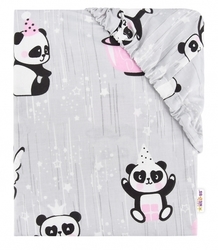 Prostěradlo dětské bavlna - PANDA s růžovou na šedém 
