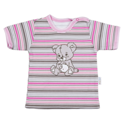 Tričko dětské krátký rukáv - MEDVÍDEK proužky růžové 