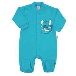Overal kojenecký bavlna - BABY MOUSE tyrkysový 