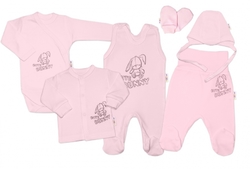 Souprava kojenecká 6-dílná bavlna - CUTE BUNNY růžová