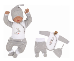 Souprava kojenecká 3-dílná bavlna - ZEBRA proužky bílo-grafitové 