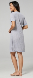 Těhotenská/Kojící noční košile krátký rukáv bavlna - MYŠKA šedá s modrou - BeMaaMaa