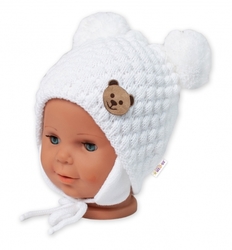 Čepice zimní pletená - TEDDY BEAR bílá 
