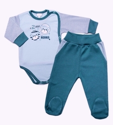 Kojenecká souprava 2-dílná body a polodupačky - TWOO LITTLE BEARS modrá 