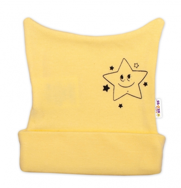Čepčka kojenecká nasazovací bavlna - LITTLE STAR žlutá 