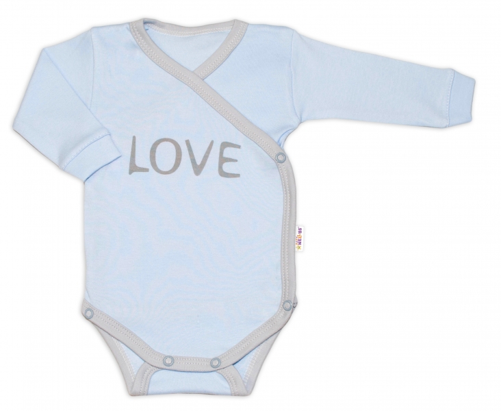Body dlouhý rukáv Love - zapínání bokem, modré Velikost koj. obl