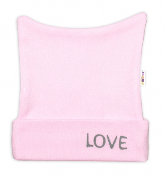 Čepička kojenecká nasazovací bavlna - LOVE růžová