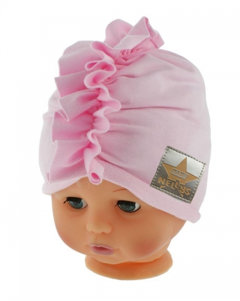 Baby Nellys Jarní/podzimní bavlněná čepice - turban, sv. růžová