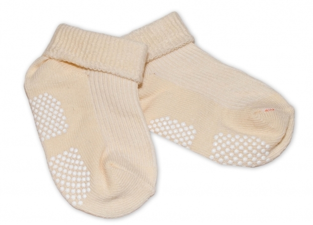 Ponožky kojenecké bavlna protiskluzové - ŘÁDKOVÉ smetanové 