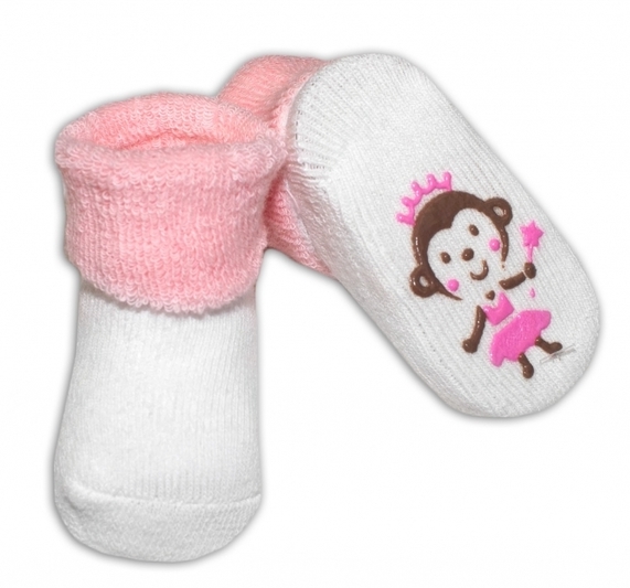 Ponožky kojenecké froté protiskluzové - OBRÁZEK bílé s růžovou -