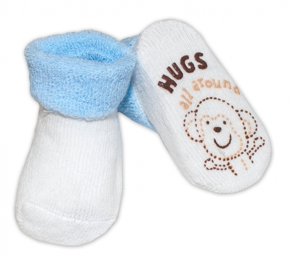 Ponožky kojenecké froté protiskluzové - ZVÍŘÁTKO bílé s modrou -