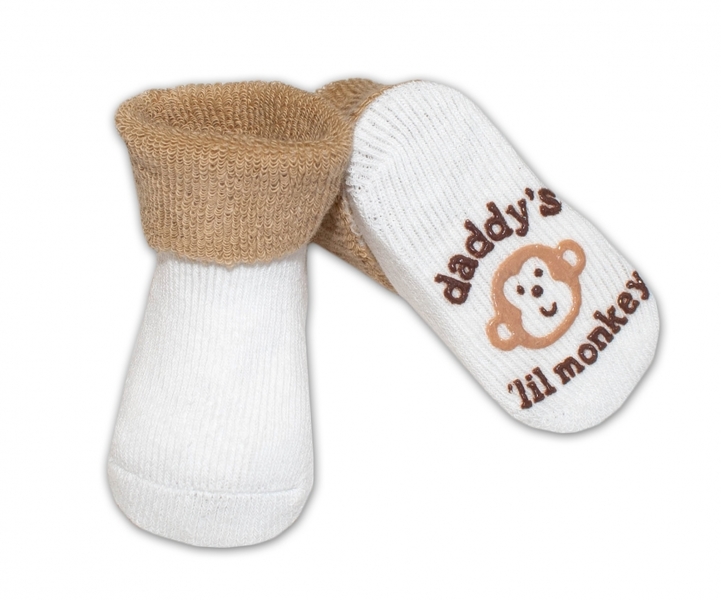 Ponožky kojenecké froté protiskluzové - ZVÍŘÁTKA bílé s béžovou