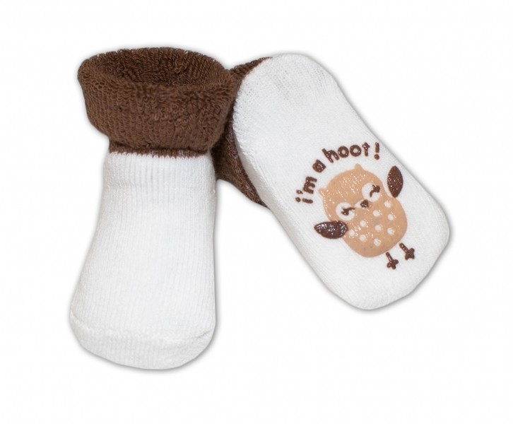Ponožky kojenecké froté protiskluzové - SDOVIČKA bílé s hnědou 