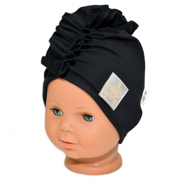 Baby Nellys Jarní/podzimní bavlněná čepice - turban, černá, 68/7