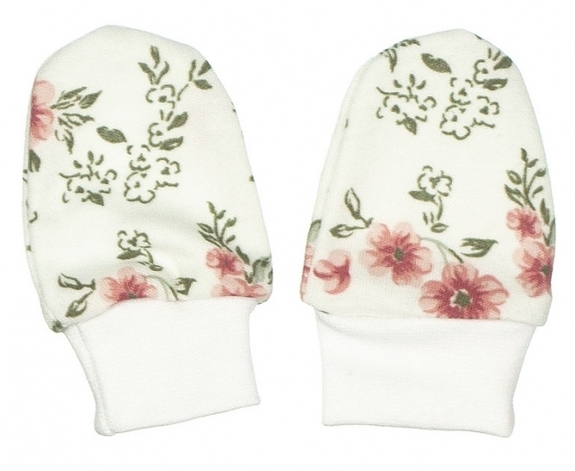 Rukavice kojenecké bavlna - ROSE na smetanovém 