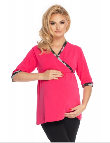 Be MaaMaa Těhotenské, kojící pyžamo 3/4 rukáv - růžová,černá, ve