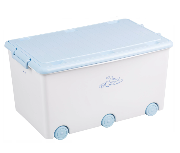 Pojízdný box na hračky plastový - KRÁLÍČEK bílý s modrou - 52l
