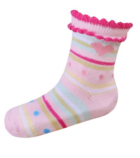 Ponožky dětské bavlna - PROUŽKY se světle růžovou - vel.11-12cm