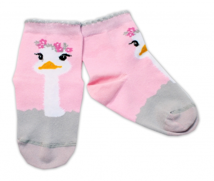 Dětské bavlněné ponožky - PŠTROS světle růžové - vel.13-14cm