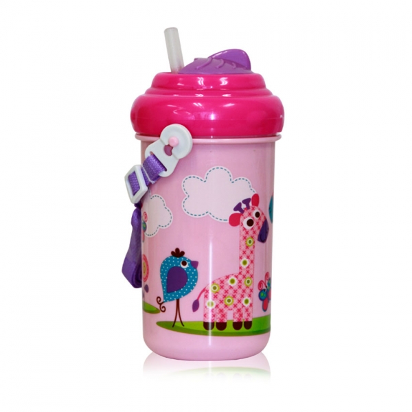 Dětský pohár na pití Lorelli se slámkou 300 ML FUNNY ZOO PINK