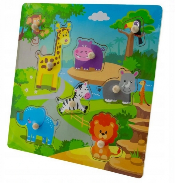 Dřevěné zábavné puzzle vkládací 30x30cm - Zoo velké