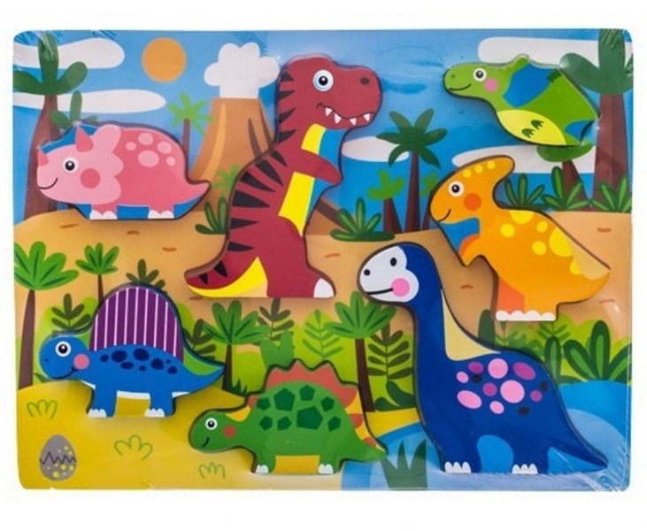 Dřevěné zábavné puzzle vkládací, 35x22,5cm - Dinosauři