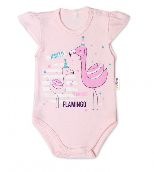 Baby Nellys Bavlněné kojenecké body, kr. rukáv, Flamingo - sv. r