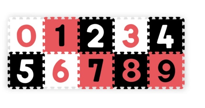 Pěnové puzzle, podložka - Čísla, 10ks, černá/červená/bílá, BabyO