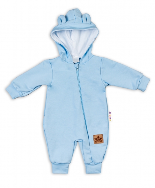 Baby Nellys Teplákový overal s kapucí Teddy - sv. modrý, vel. 86
