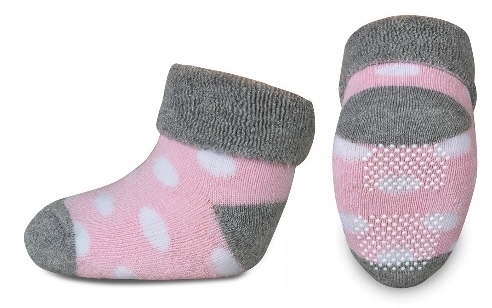 Ponožky dětské froté protiskluzové - PUNTÍKY růžovo-šedé - vel.6