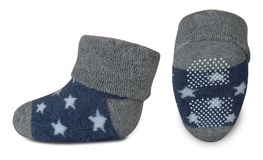 Ponožky dětské froté protiskluzové - HVĚZDIČKY granátovo-šedé -