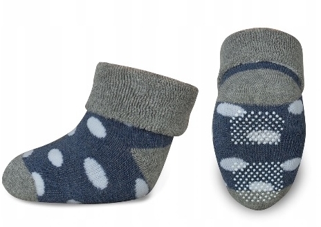 Ponožky dětské froté protiskluzové - PUNTÍKY granátovo-šedé - ve