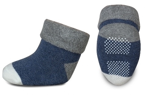 Ponožky dětské froté protiskluzové - BEZ VZORU granátovo-šedé -