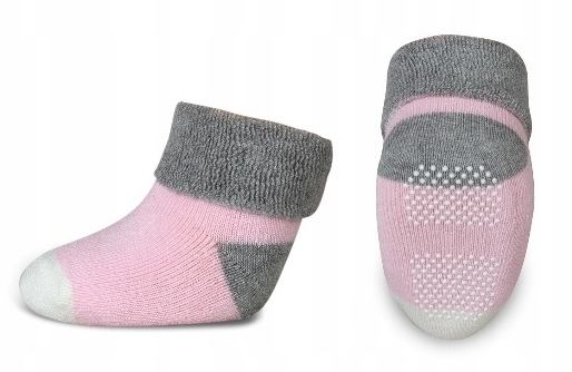 Ponožky dětské froté protiskluzové - BEZ VZORU růžovo-šedé - vel