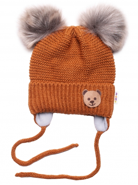 Dětská zimní čepice s fleecem Teddy Bear - chlupáčk. bambulky -