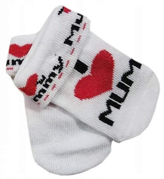 Kojenecké bavlněné ponožky I Love Mum, bílé s potiskem Velikost