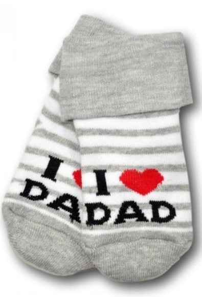 Ponožky kojenecké froté Irka - I LOVE DAD šedé proužky - vel.0-6