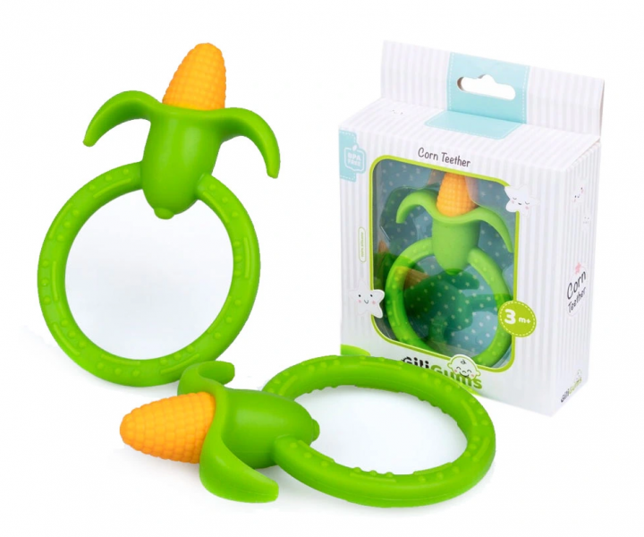 GiliGums Dětské silikonové kousátko Corn Teether, 3m+, zelená, 1