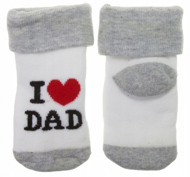 Ponožky dětské froté Irka - I LOVE DAD bílé se šedou - vel.6-12m