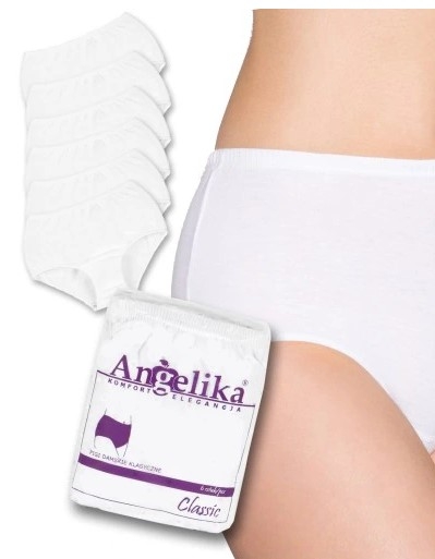 Bavlněné kalhotky Angelika s vysokým pasem, 6ks v balení, bílé V