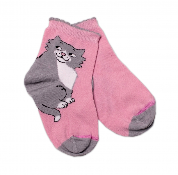 Dětské bavlněné ponožky - KOCOUR světle růžové - vel.15-16