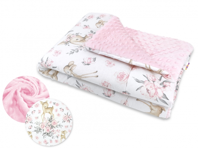 Baby Nellys Oteplená bavlněná deka s Minky 100x75cm, Srnka a růž